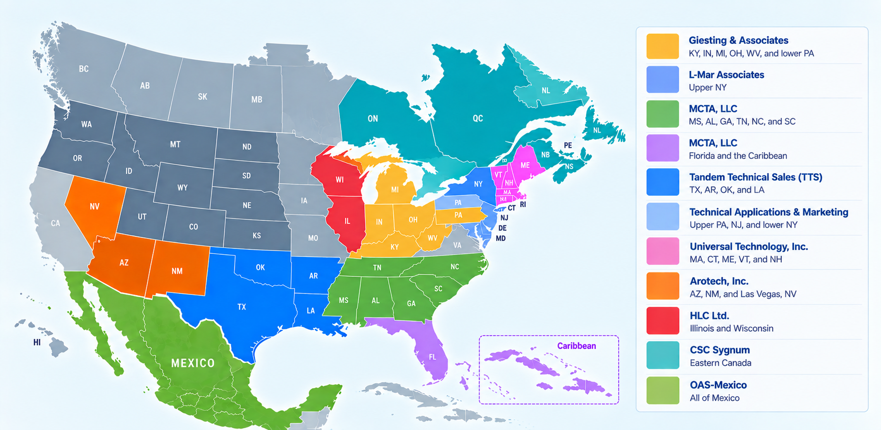 Everlight Americas manufacturer's representative coverage map